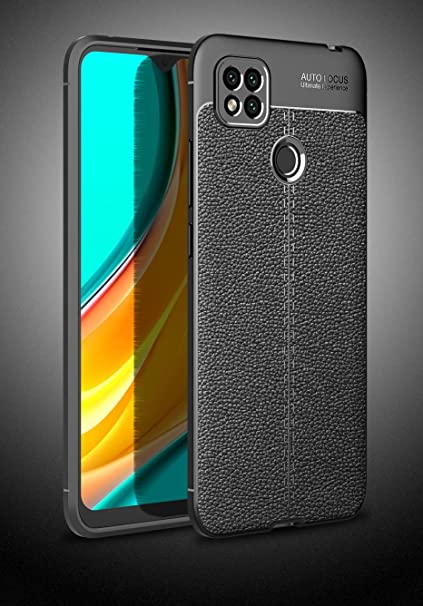 ALPHA Litchi Case for Xiaomi Redmi 10A, Anti-Slip Ultra Thin Shock Absorption Anti Scratch Protective, Leather Pattern Cover for Xiaomi Redmi 10A -Black