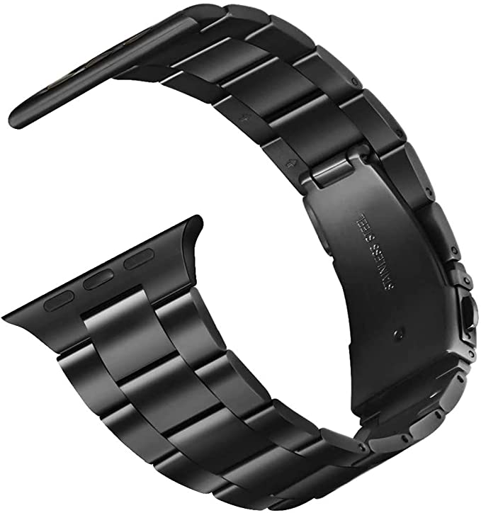 VSILE Compatible with Apple Watch Strap 42mm 44mm,Premium Stainless Steel Metal Replacement Band, Business Strap Compatible for Apple iwatch Series 3 / 2 / 1 (42mm) - Black