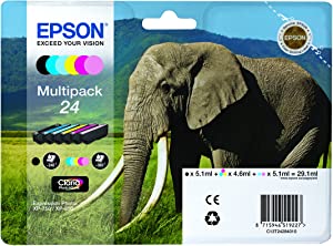 Epson 24 Elephant Genuine Multipack, 6-colours Claria Photo HD Ink Cartridges, Amazon Dash Replenishment Ready