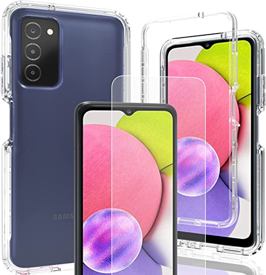 Samsung Galaxy A03s Case, Galaxy A03s Phone Case Clear, AMENQ Heavy Duty Shock Proof Protective with TPU Bumper and Rugged PC Front Case for Samsung A03s Phone (Clear)