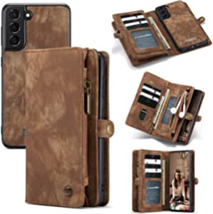 HAII Wallet Case for Samsung Galaxy S21 FE,Premium Leather Zipper 11 Card Slot Multifunction Wallet Leather with Detachable Magnetic Protective Case for Samsung Galaxy S21 FE (Coffee)