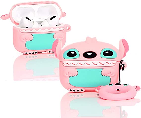 ZAHIUS Airpods Pro Silicone Case Funny Cute Cover Compatible for Apple Airpods Pro[3D Cartoon Lilo and Stitch Pattern][Designed for Kids Girl and Boys] (Pink)