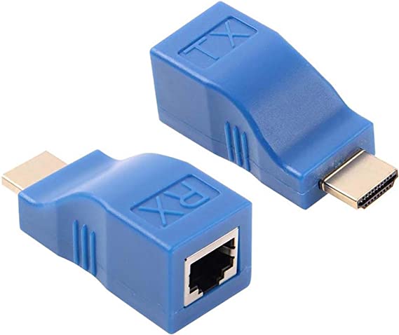 HDMI Extender,GEATSTAR 30M HDMI to RJ45 Network Cable Extender Converter Adapter, Splitter, Repeater by Cat 5e Cat 6 1080P for HDTV HDPC PS4 STB 4K 2K (Blue)