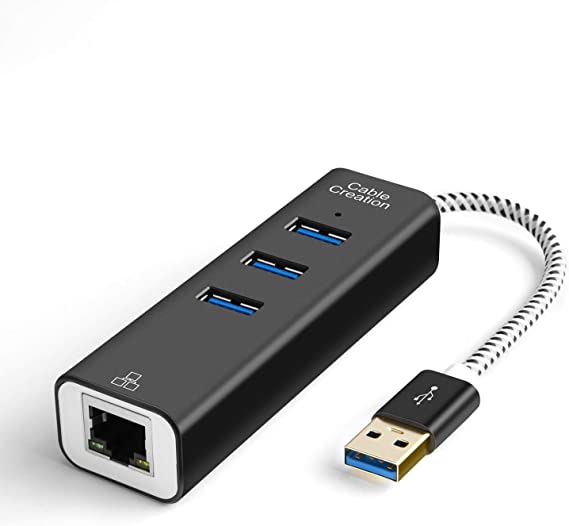 CableCreation 3-Port USB 3.0 Hub with Ethernet Adapter 10/100/1000 Mbps Gigabit Compatible Windows PC, Laptop, MacBook Pro,USB Flash Drives etc, Aluminum Black