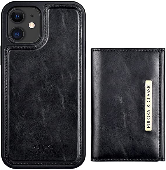 ZÖNNLite Magnetic Wallet Case for iPhone 12 iPhone 12 Pro with Detachable Credit Card Holder, Leather Case with Kickstand Card Slot, 5 Card Slots, MagSafe Compatible, for Men & Women, Color Black