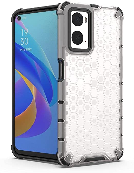 لهاتف Oppo A96 4G, جراب اصلي مقاوم للصدمات بنمط خلية النحل من GrabologyStore - ابيض شفاف