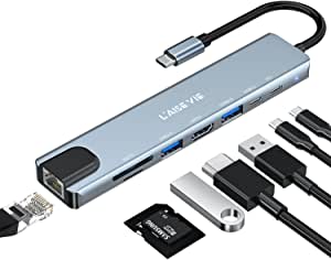 l'aise vie USB C Hub, 5-in-1 USB C to Ethernet Adapter with 4K HDMI Adapter, Ethernet Port, 1 USB 3.0&2.0 Ports PD 100W Charging Docking Station for MacBook Pro, iPad Pro, XPS (8-in-1)
