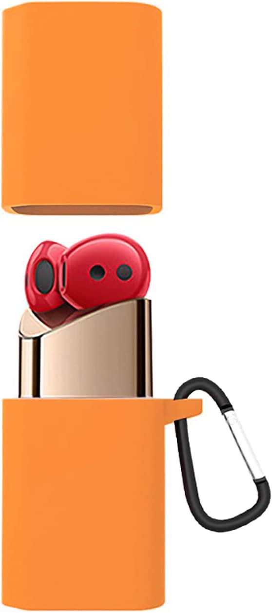 Silicone Cover Case Compatible with HUAWEI FreeBuds Lipstick Portable Protective Case Cover With Hook (Orang)