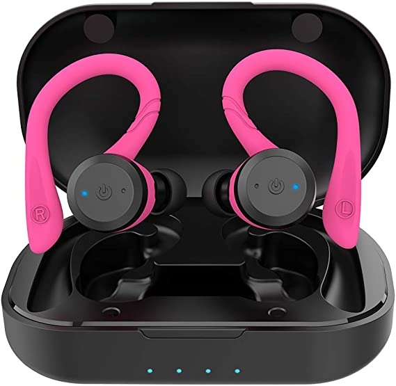 APEKX Bluetooth Headphones True Wireless Earbuds with Charging Case IPX7 Waterproof Premium HI-FI Stereo Sound Earphones Built-in Mic In-Ear Headsets Deep Bass for Sport Running Pink