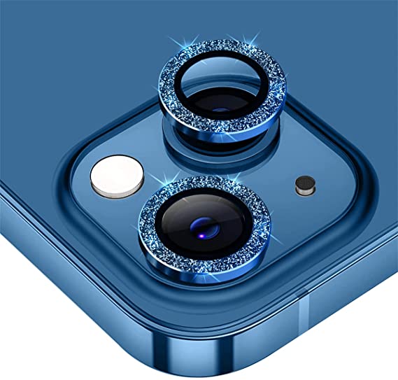 Suoman 2-Pack for iPhone 13 Mini 5.4 inch / 13 6.1 inch Camera Lens Protector, Camera Cover Circle Tempered Glass for iPhone 13 Mini 5.4 inch / 13 6.1 inch [Glitter Diamonds] - Blue