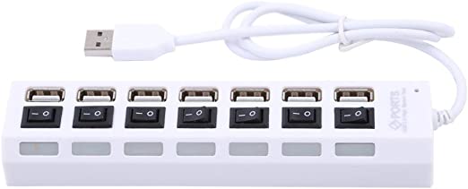 Enterest 4 Port and 7 Port USB 2.0 Hub High Speed 1.97feet USB Data Cable Each USB Port LED Design 5V Power Portable Data Hub Lightweight Strip Design USB Charging Hub (7 Port, White)