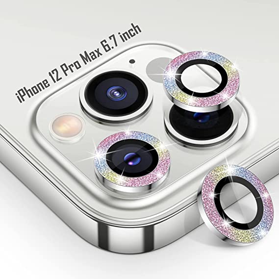 Tensea Compatible with iPhone 12 Pro Max Camera Lens Protector, 9H Tempered Glass Camera Cover Screen Protector for iPhone12 Pro Max 6.7 inch 2020 (Colorful Glitter)