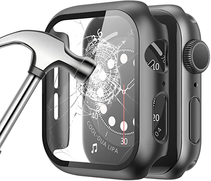 [2 Pack] Geekboy Case for Apple Watch 44mm Series SE 6 5 4, Built-in Tempered Glass Screen Protector Ultra-Thin Full Cover Protective Hard PC Bumper Case for iWatch 4/5/6/SE 44MM