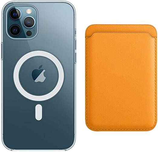 TYPLAUSE Compatible with iPhone 12/12 Pro Mag-Safe Leather Wallet Card Holder + Magnetic Clear Phone Case Cover (California Poppy)