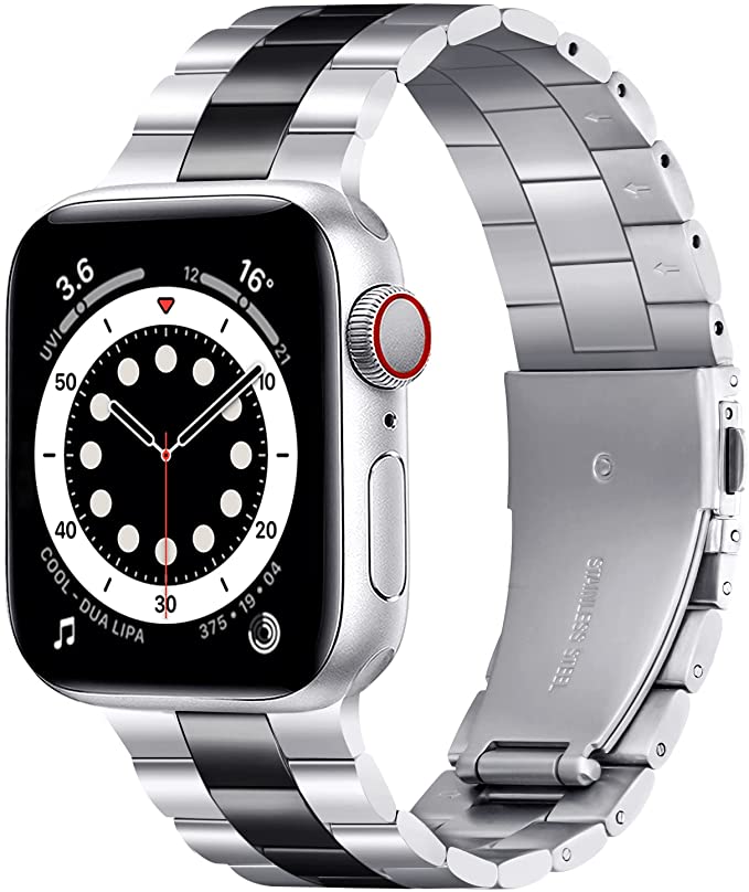 BesBand Stainless Steel Band Compatible with Apple Watch Band 44/42/45/41/40/38mm, Replacement Adjustable Business Wristband Strap for iWatch Series SE/7/6/5/4/3/2/1, Metal Bands for Men Women