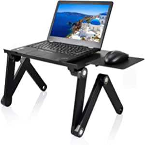 LEKÄRO Adjustable Laptop Stand, Portable Laptop Table Stand with 2 CPU Cooling Fans,Detachable Mouse Pad, Ergonomic Aluminum Lap Desk Bed Tray Standing Desk