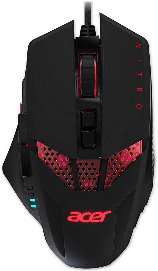 Acer Nitro Gaming Mouse – Customizable weight to maximize your gameplay, 8 buttons and 6 adjustable DPI lighting, Black (NMW810)