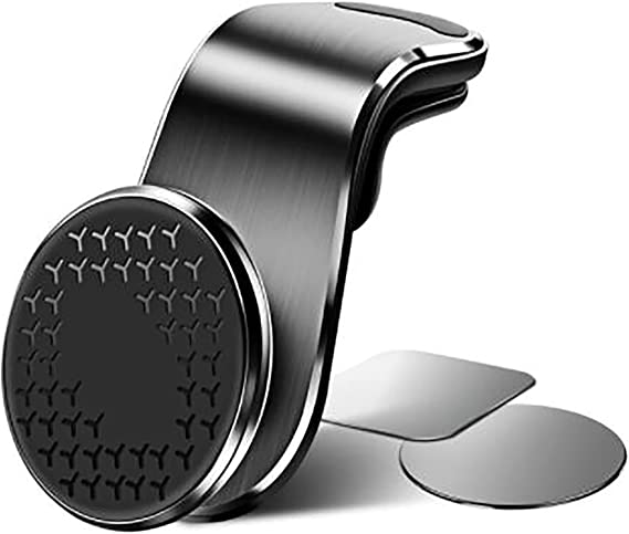 SALEX Magnetic Air Vent Phone Holder with 5 Magnets. Black Free Rotation Cell Phone Car Clip-On Mount. Hands Free Bracket for GPS, Smartphones up to 6.1". Universal Cradle for Automobile Ventilation.