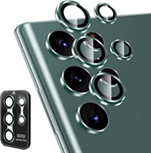 [3+2Pack] Uyiton Compatible with Samsung Galaxy S22 Ultra Camera Lens Protector, [Case Friendly][Scratch-Resistant][Easy Installation] Ultra-Thin 9H Tempered Glass with Aluminum Edge - Green