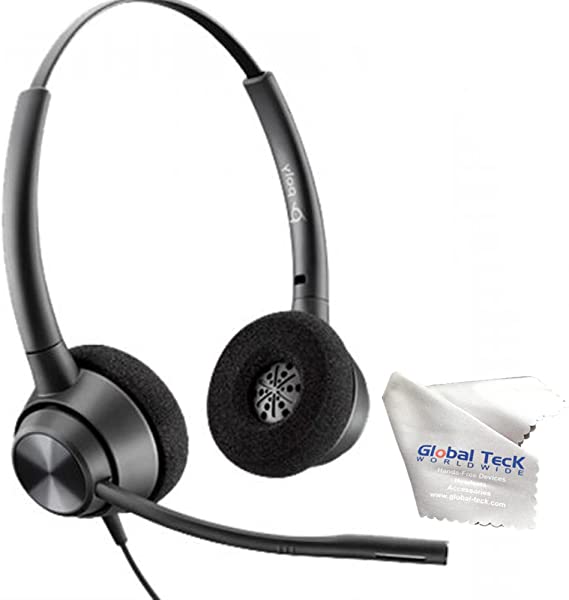 Global Teck Bundle USB Headphones Plantronics EncorePro 320, USB-A, USB Headset with Microphone for Laptop, PC, MAC, Noise Cancelling, Volume and Mute Buttons