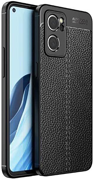 جراب لهاتف Oppo Reno 7 5G (Snapdragon 778G) ، جراب خلفي بنمط جلد أصلي مقاوم للصدمات من ألياف الكربون المصقول - مقاوم للانزلاق - جراب عالي الجودة من GrabMobily - أسود