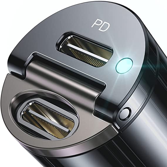 AINOPE USB C Car Charger, PD 30W / PPS 25W / QC 30W USB C Car Faster Charger [Smallest Sink Down] [All Metal No Overheat] Type C Car Charger Compatible with iPhone 13/12/iPad/Samsung S22/S21 (Black)