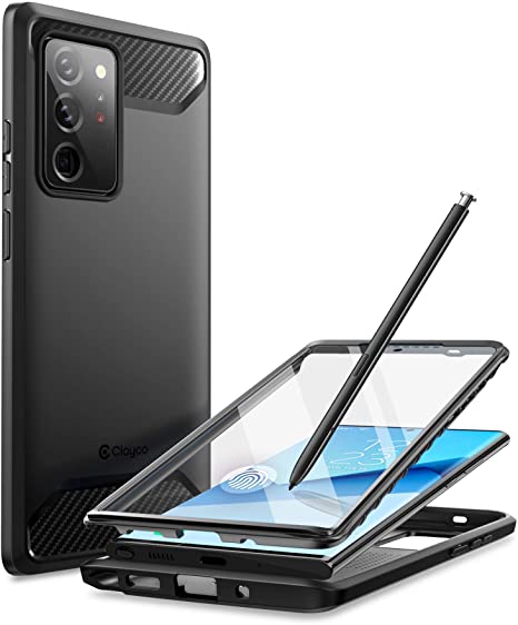 Clayco Xenon Series Designed for Samsung Galaxy Note 20 Ultra Case, [Built-in Screen Protector] Full-Body Rugged Cover Compatible with Fingerprint ID, 6.9 inch 2020 Release (Black)