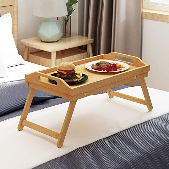 sogesfurniture Portable Bamboo Wood Bed Tray Breakfast Table Laptop Desk Tea Food Serving Tray Table Folding Leg Laptop Desk