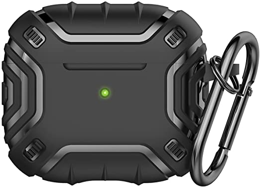 Aircawin for Airpods 3 Case Cool,Heavy Duty Rugged Case for Airpods 3rd Generation Case Cover,Shockproof Full Protective Armor TPU Case with Keychain for Airpods 3 Charging Case-Black