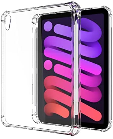 Clear Case for iPad Mini 6 2021 with Pencil Holder, iPad Mini 6th Generation Case-Ultra Slim, Supports 2nd Gen Apple Pencil Charging,Transparent Soft TPU Back Cover Skin for iPad Mini 6th Gen