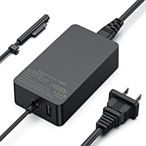 44W Surface Charger (Work 44W, 36W) 44W 15V 2.58A Surface Charger for Surface Pro 8/7/6/5/4/3, Surface Laptop1/2/3, Surface Book1/2, Surface Go/ Go2/ Go3, with USB Charge Port