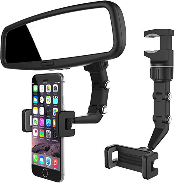 Car Phone Holder Rearview Mirror Phone Mount 360 Degrees Rotating Phone Holder Retractable Car Cell Phone Holder Cell Phone Automobile Cradles Dashboard Phone Stand GPS Holder for All Phones (Black)
