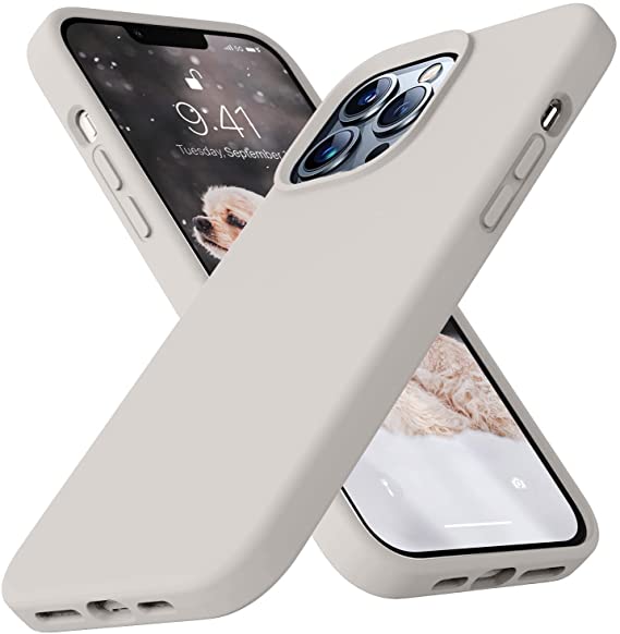 KTELE Compatible with iPhone 13 Pro Max Case 6.7 inch Premium Liquid Silicone with [Soft Anti-Scratch Microfiber Lining] Gel Rubber Full-Body Bumper Protection Case for iPhone 13 Pro Max - Stone