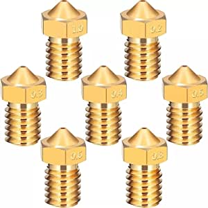7pcs Precision Brass Nozzle 0.2/0.3/0.4/0.5/0.6/0.8/1.0mm for V5 V6 j-hend hotend 1.75mm Reprap i3 3D Printer Parts 3D Printing Accessories