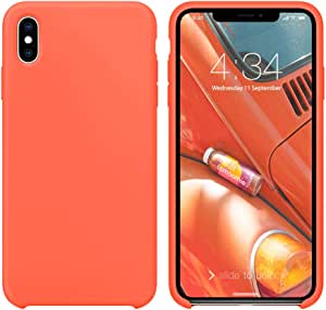 xperg iPhone Xs Max Case, iPhone Xs Max Case Silicone, Slim Liquid Silicone Gel Rubber Shockproof Case Soft Microfiber Cloth Lining Cushion Compatible with Apple iPhone Xs Max 6.5" (2018), Neon Coral
