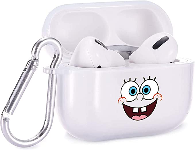 Case for AirPods Pro Clear Case, TPU Airpod Pro Protective Case with Key Buckle Airpods Pro Protective Cover Skin (Sponge-bob)