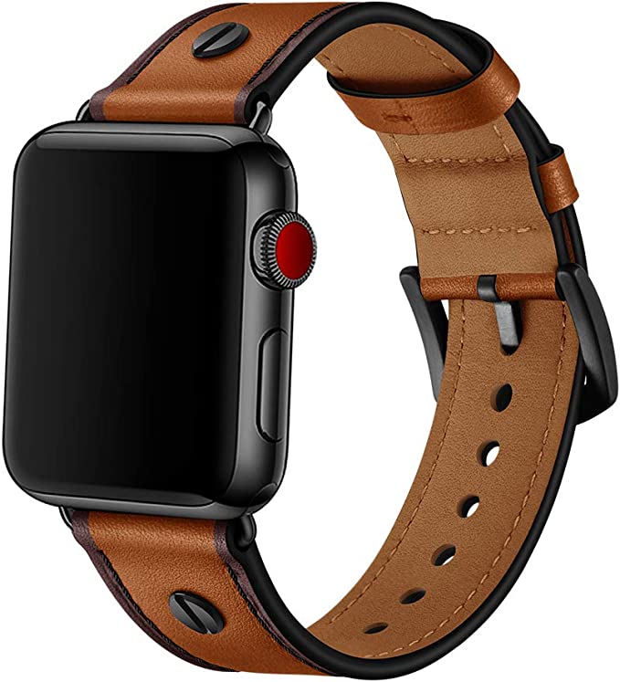 TPWAY Compatible with iWatch Band,Genuine Leather Replacement Band Strap Compatible with Apple Watch Series 6 5 4 3 2 1,SE