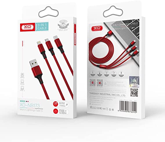 XO NB173 3 IN 1 USB Cable 1.2 Meter-Red
