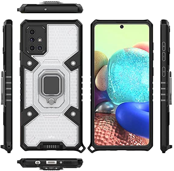 Samsung Galaxy A71 4G, Original New All-in-One Case from CompuMisr Dual Protection Shockproof Case, Long Strap - Transparent & Black