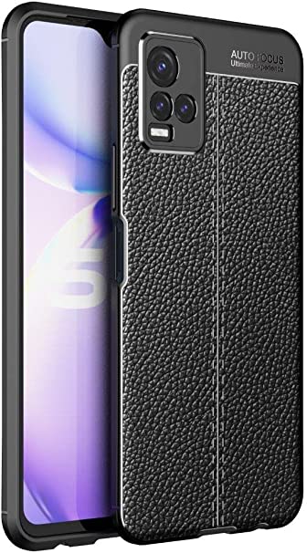 For Vivo Y33s 4G, Original Leather Pattern Back Case Cover Carbon Fiber Litchi Shockproof From CompuMisr - Black