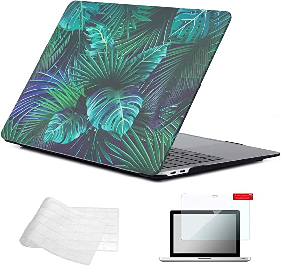 Se7enline 13 inch MacBook Air Case 2019/2019 Plastic Hard Shell Case Keyboard Cover Screen Protector for MacBook Air 13-Inch with Retina Display Touch IDd Version Model A1932, Palm Leaf