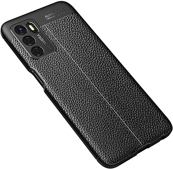جراب متوافق مع Oppo A16 S ، - جراب فائق الجودة من GrabMobily - غطاء مقاوم للصدمات بنمط جلدي متين رفيع للغاية من ألياف الكربون المصقول - مقاوم للانزلاق - جراب أصلي جديد - أسود