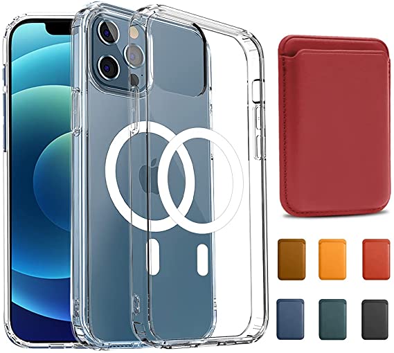KIKET Compatible with iPhone 11 Pro Magnetic Clear Case [1x Magnetic Red Leather Wallet Card Holder] [Mil-Grade Drop d] Compatible with All MagSafe Accessories 5.8''