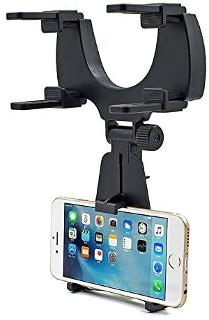 JORCEDI Universal Adjustable Car Rearview Mirror Mount Stand Holder Cradle for Cell Phone iPhone 12 Max GPS ,Snap-on Mobile Phone Holder ,Truck Auto Bracket Holder Cradle Telescopic Navigation Bracket