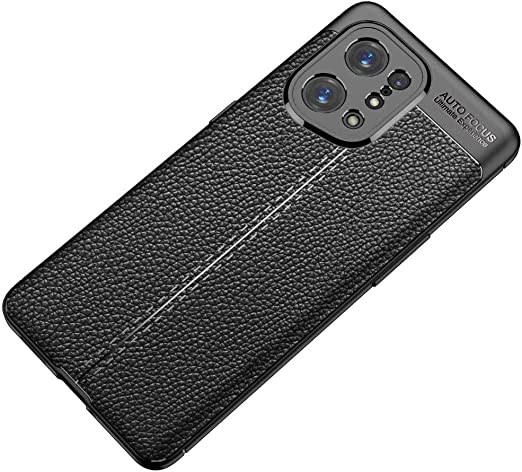 Oppo Find X5, Heavy Duty Protection Case From GrabMobily -, Leather Pattern Shockproof Cover Durable Ultra Thin Carbon Fiber Brushed Protection Case -Slip-Resistant - Premium quality Case – Black