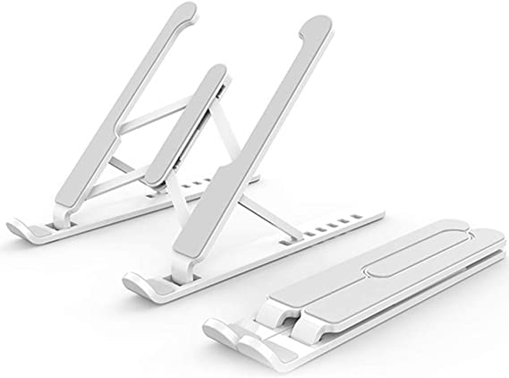 Laptop Stand, Portable Computer Laptop Mount, Laptop Riser with 6 Levels Height Adjustment, Fully Collapsible, Supports up to 44 lbs, Fits up to 17.3 in Laptop,White