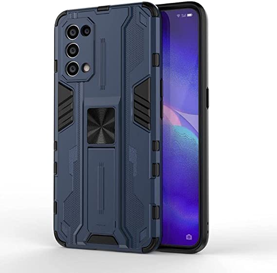 For Oppo Reno 5 (4G / 5G) Iron Man Rugged Shockproof Kickstand Cover - Heavy Duty Armor Shockproof Cover - Original New cover From GrabMobily - Blue
