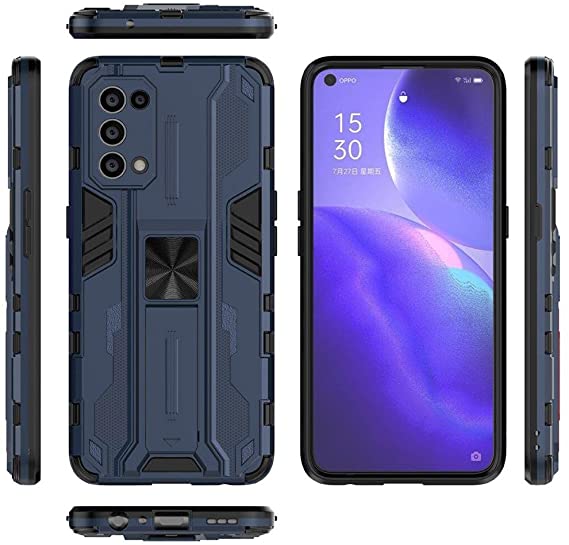 لهاتف Reno 5 4G / Reno 5 5G جراب ايرونمان خلفي أصلي مقاوم للصدمات مع مسند للظهر من GrabologyStore - أزرق