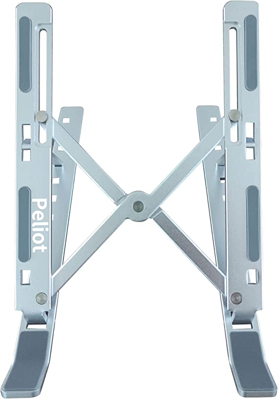 Peliot Adjustable Ergonomic Laptop Desk Stand Made from Aluminum | Portable Laptop Holder | Foldable Computer Stand with 7 Angles | Anti-Slip Laptop Riser Compatible with 9-15.6 inch Laptops (Silver)