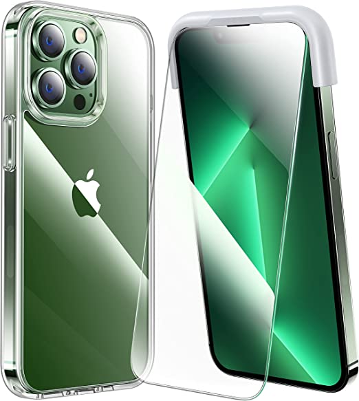 Alphex Overall Prot [3 in 1] Designed for iPhone 13 Pro Clear Case, [2 Pack AGC Screen Protectors] [Exceeds Military Grade Protection] Shockproof Protective Transparent Phone Case 6.1 inch, Clear